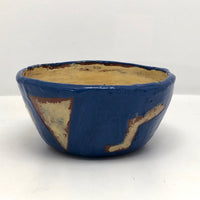 Awesome Electric Blue Pinch Pot Bowl with Yellow Graphics