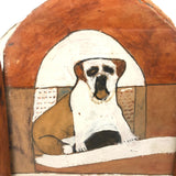 Agapit Thibodeau Folk Art Dog Painting (on Cat Box Cardboard) in Handmade Frame