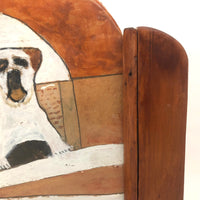 Agapit Thibodeau Folk Art Dog Painting (on Cat Box Cardboard) in Handmade Frame