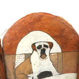 Agapit Thibodeau Folk Art Dog Painting (on Cat Box Cardboard) in Handmade Frame