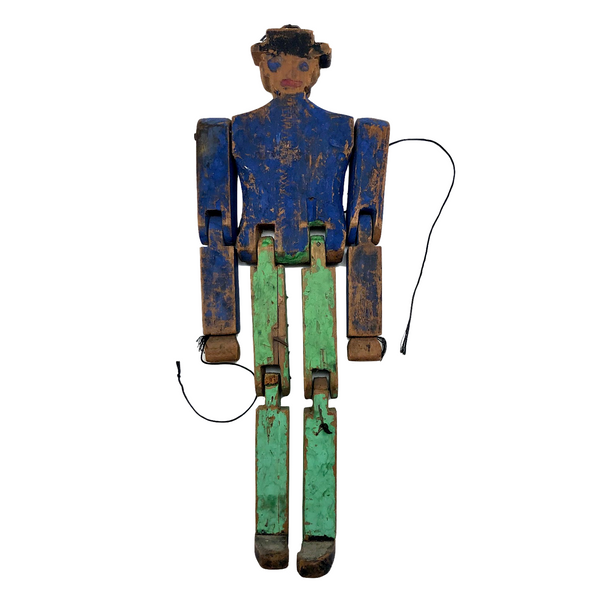 Wonderful Old Handmade Jig Figure with Original Blue and Green Paint