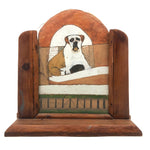 Agapit Thibodeau Folk Art Dog Painting (on Cat Box Cardboard) in Handmade Frame