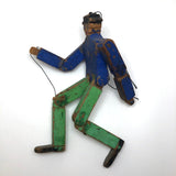Wonderful Old Handmade Jig Figure with Original Blue and Green Paint