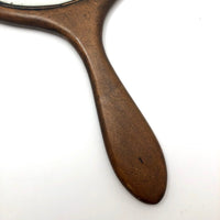 Large Antique Beveled Glass Wood Framed Hand Mirror