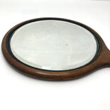 Large Antique Beveled Glass Wood Framed Hand Mirror