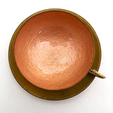 Jewel Tone Enamel Cup and Saucer with Woven Raffia Handle