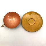 Jewel Tone Enamel Cup and Saucer with Woven Raffia Handle