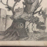 Girl Riding Giant Dog, Naive Victorian Pencil Drawing