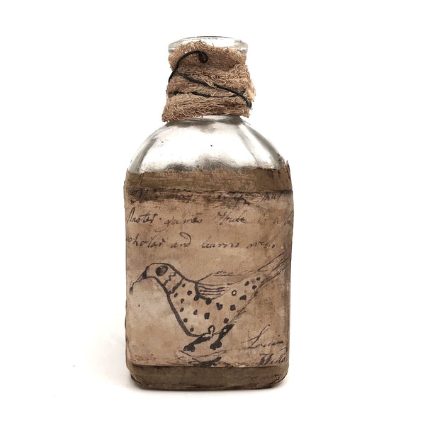 Mid 19th C. Apothecary Bottle with Luisa Wells' Hand-drawn Bird and Note