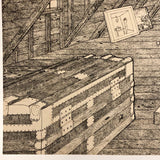 Insanely Detailed Large Ink Drawing of Attic Storage by Frederick Porter, 1982