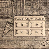 Insanely Detailed Large Ink Drawing of Attic Storage by Frederick Porter, 1982