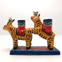 Mexican Folk Art Double Tigers with Birds Candelabra