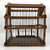 Barn-Shaped Old Handmade Wood and Wire Birdcage