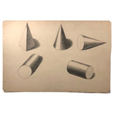 H.A Brown c. 1940s Geometric Solids Study Drawing