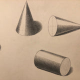 H.A Brown c. 1940s Geometric Solids Study Drawing