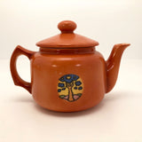 Art Deco Czechoslovakian Orange Teapot with Blue Trees in Landscape