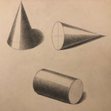 H.A Brown c. 1940s Geometric Solids Study Drawing