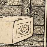 Insanely Detailed Large Ink Drawing of Attic Storage by Frederick Porter, 1982