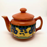 Art Deco Czechoslovakian Orange Teapot with Blue Trees in Landscape