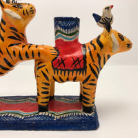 Mexican Folk Art Double Tigers with Birds Candelabra