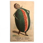Parker and Wood Seeds and Tools Victorian Watermelon Man Trade Card