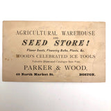 Parker and Wood Seeds and Tools Victorian Watermelon Man Trade Card