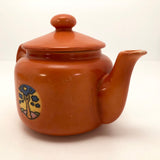 Art Deco Czechoslovakian Orange Teapot with Blue Trees in Landscape