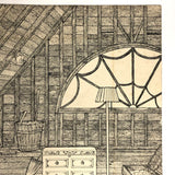Insanely Detailed Large Ink Drawing of Attic Storage by Frederick Porter, 1982