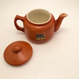 Art Deco Czechoslovakian Orange Teapot with Blue Trees in Landscape