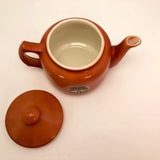 Art Deco Czechoslovakian Orange Teapot with Blue Trees in Landscape