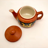 Art Deco Czechoslovakian Orange Teapot with Blue Trees in Landscape