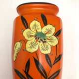 Japanese Hand-painted Orange Wall Pocket Planter with Yellow Lily