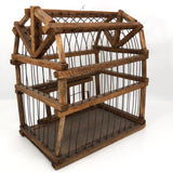 Barn-Shaped Old Handmade Wood and Wire Birdcage