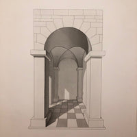 H.A. Brown c. 1940s Ink and Watercolor Study of Portico with Checkerboard Floor