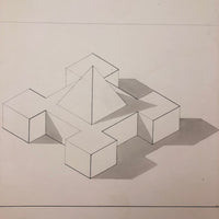 H.A. Brown c. 1940s Ink and Watercolor Shadow Study, Two Forms