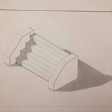 H.A. Brown c. 1940s Ink and Watercolor Shadow Study, Two Forms