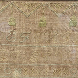 Antique Needlework Sampler on Linen  with Triple Alphabet, House, Flowers