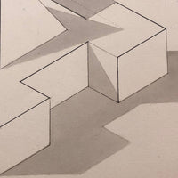 H.A. Brown c. 1940s Ink and Watercolor Shadow Study, Two Forms