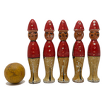 French 1920s Wooden Soldier Skittles - Set of 5 with Ball