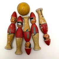 French 1920s Wooden Soldier Skittles - Set of 5 with Ball