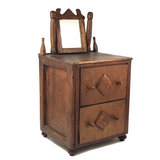 Charming Large Two Drawer Tabletop Folk Art Chest with Mirror