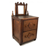 Charming Large Two Drawer Tabletop Folk Art Chest with Mirror