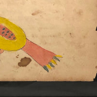 1848 Handwritten Ledger Page with Fraktur Watercolor Bird, in Period Grain Painted Frame