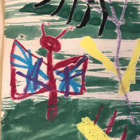 Kid Made Crayon & Watercolor Drawing with Branches and Butterfly by Laura Smiley