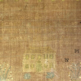Antique Needlework Sampler on Linen  with Triple Alphabet, House, Flowers