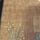 Antique Needlework Sampler on Linen  with Triple Alphabet, House, Flowers