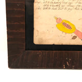 1848 Handwritten Ledger Page with Fraktur Watercolor Bird, in Period Grain Painted Frame