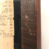 1848 Handwritten Ledger Page with Fraktur Watercolor Bird, in Period Grain Painted Frame