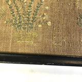 Antique Needlework Sampler on Linen  with Triple Alphabet, House, Flowers