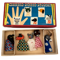 Mid-Century Tofa Czechoslovakian Wooden Finger Puppet Set